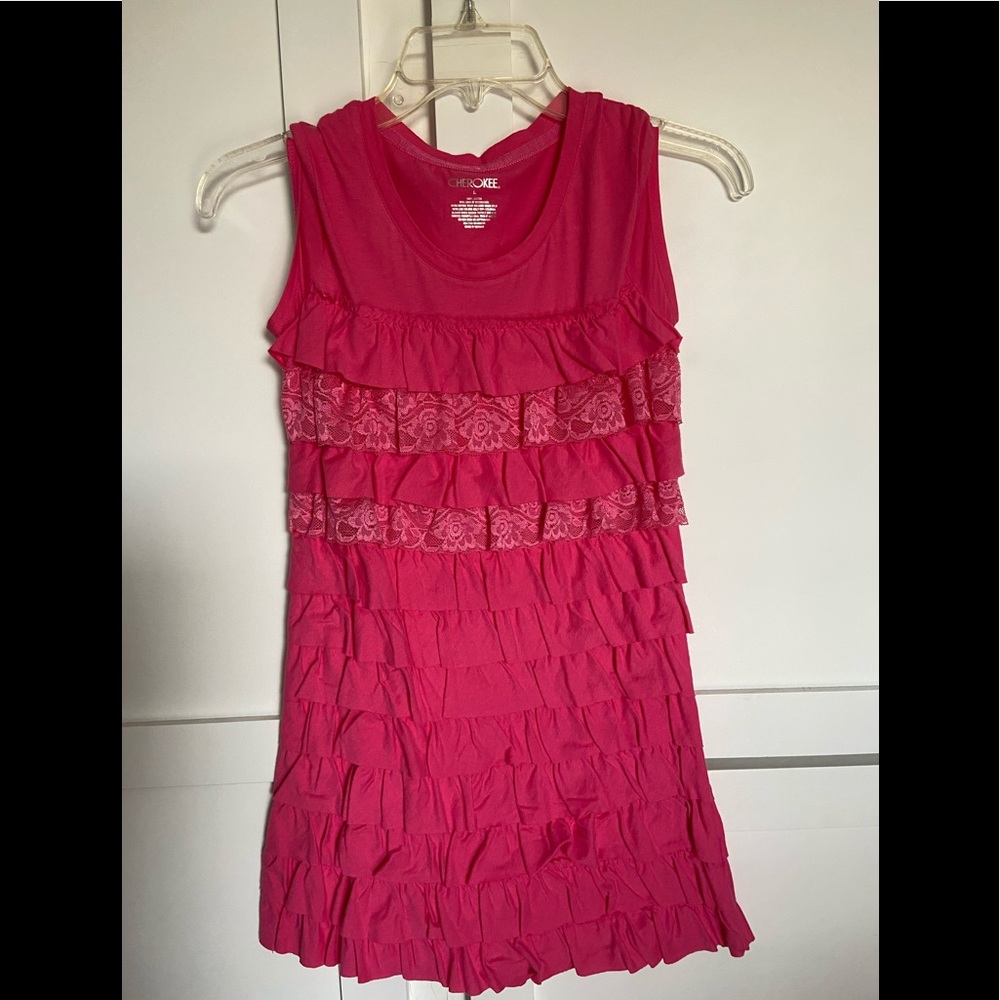 Tiered ruffle pink dress size L Girls